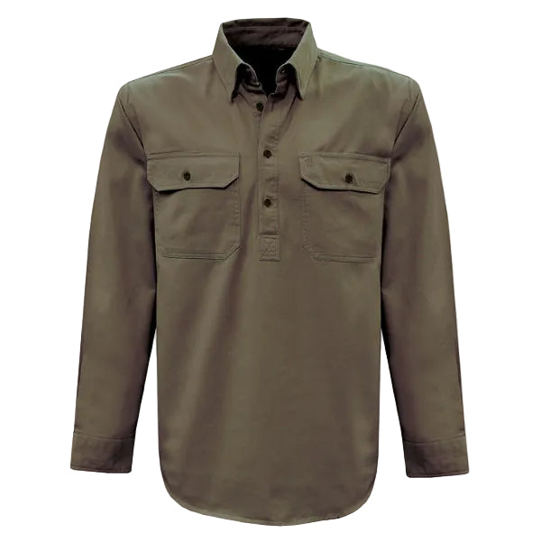Thomas Cook Heavy Drill 1/2 Button L/S Shirt (TCP1120163) Mushroom Ghost Image