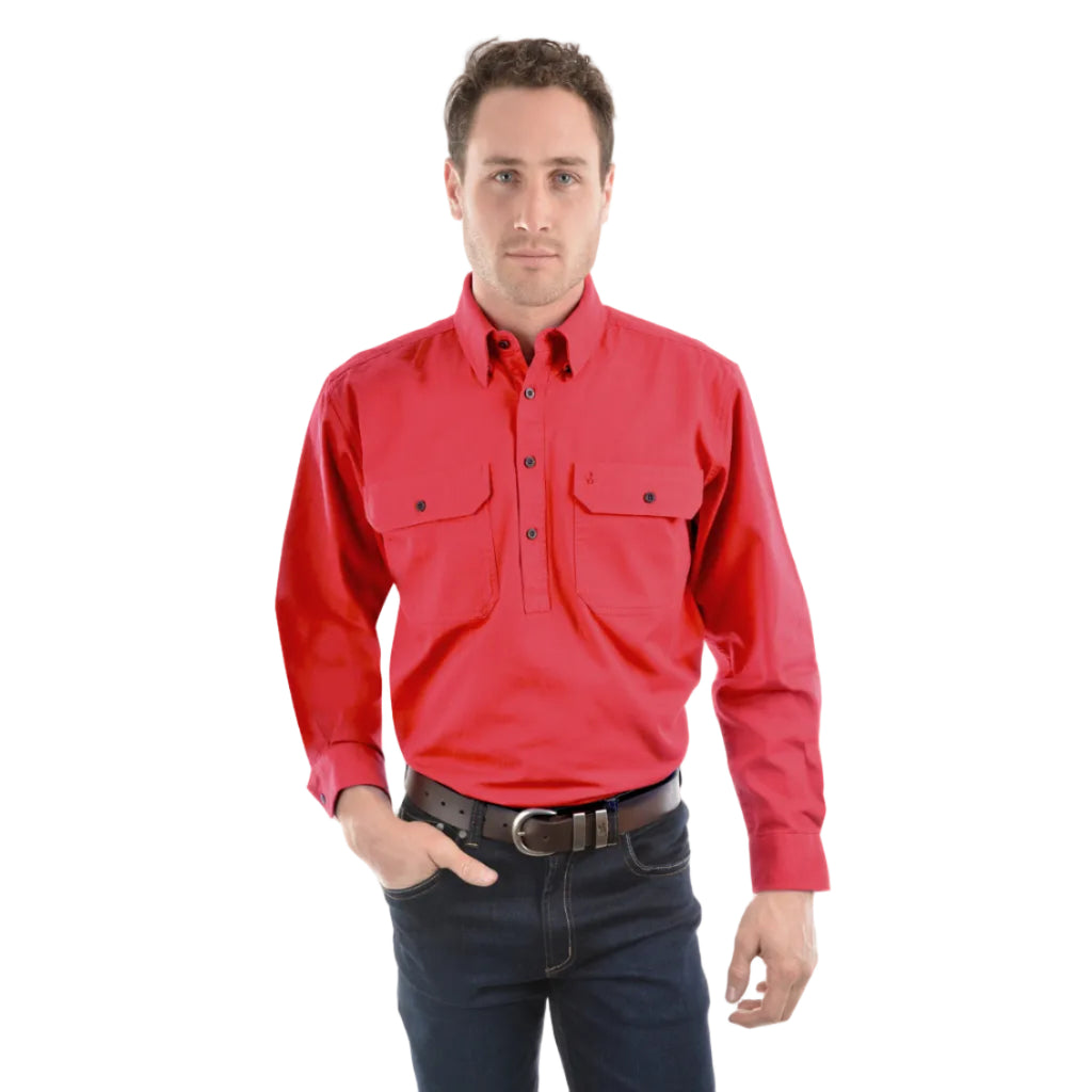 Thomas Cook Heavy Drill 1/2 Button L/S Shirt (TCP1120163) Tomato