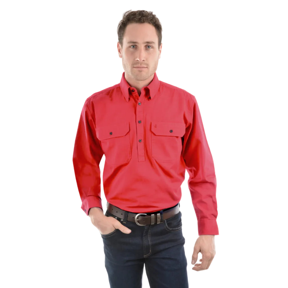 Thomas Cook Heavy Drill 1/2 Button L/S Shirt (TCP1120163) Tomato