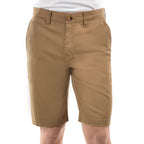 A pair of camel Thomas Cook Men's Tailored Fit Mossman Comfort Waist Shorts (TCP1306091) with belt loops, a button closure, and front pockets, shown against a plain white background.