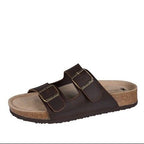 3-4 front view of a Thomas Cook Women's Trinity Buckle Sandal (TCP28494) in Oiled Crazy Horse on a white background.