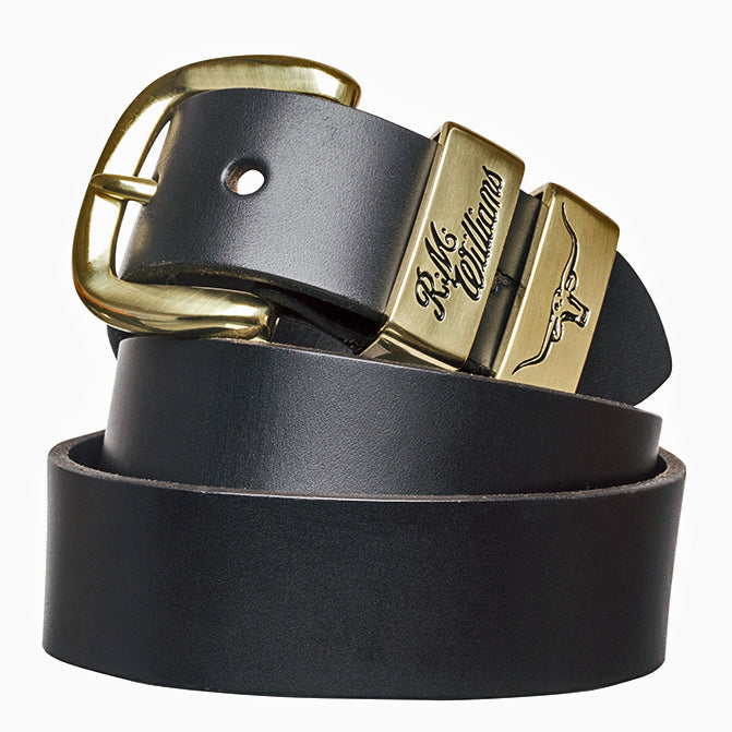 R.M.Williams Gold Buckle 1 1/2 Belt (CB444) Black 30