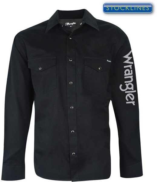 Wrangler Mens Logo Rodeo L/S Drill Shirt (XCP1116020) Black 3XL