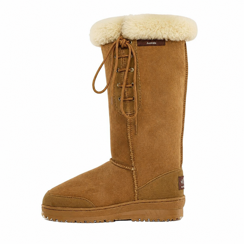 Wild Goose Premium Lace Up Long Sheepskin Ugg Boots (UB-532) Chestnut