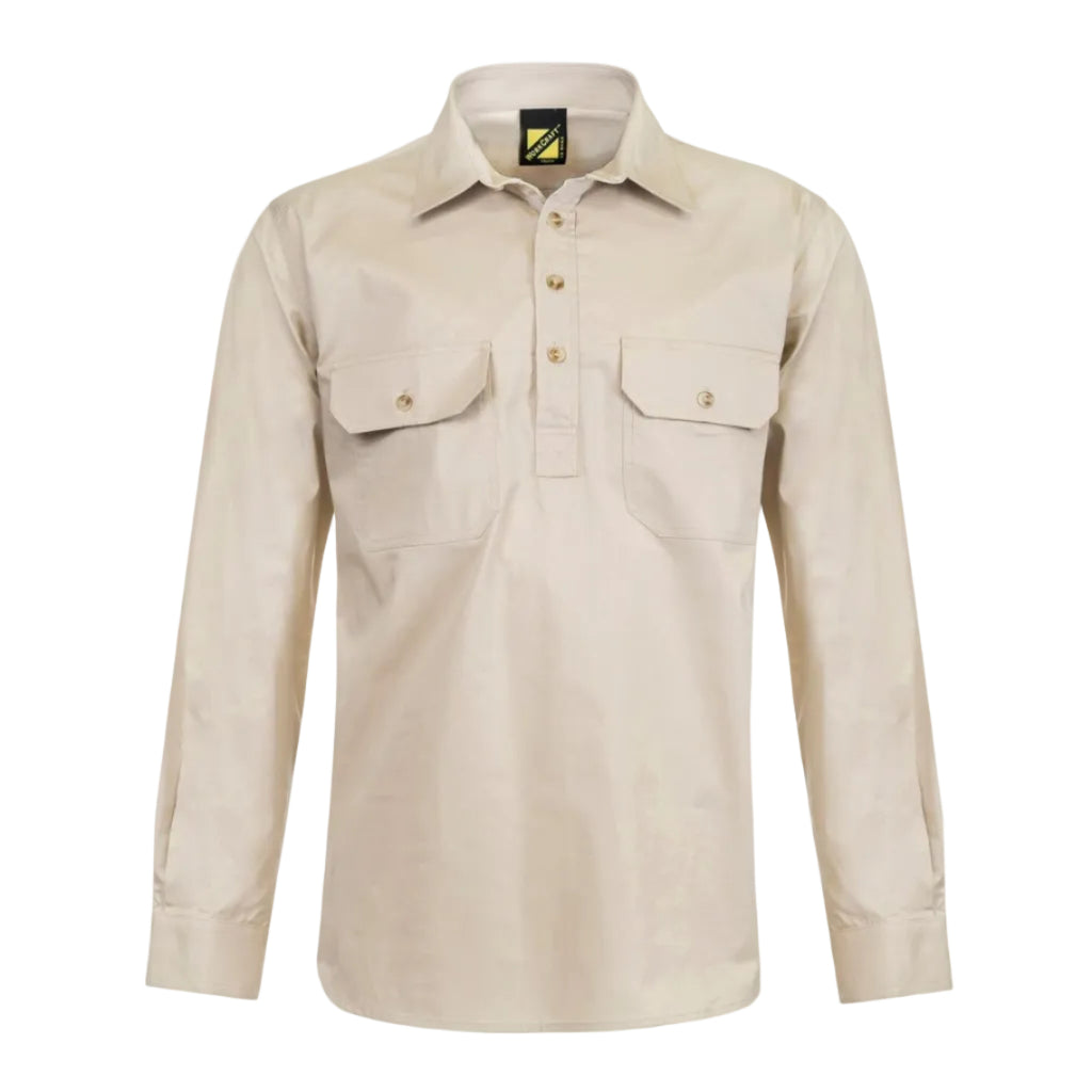 Workcraft Mens Lightweight Closed Front L/S Cotton Drill Shirt (WS3029) Cream