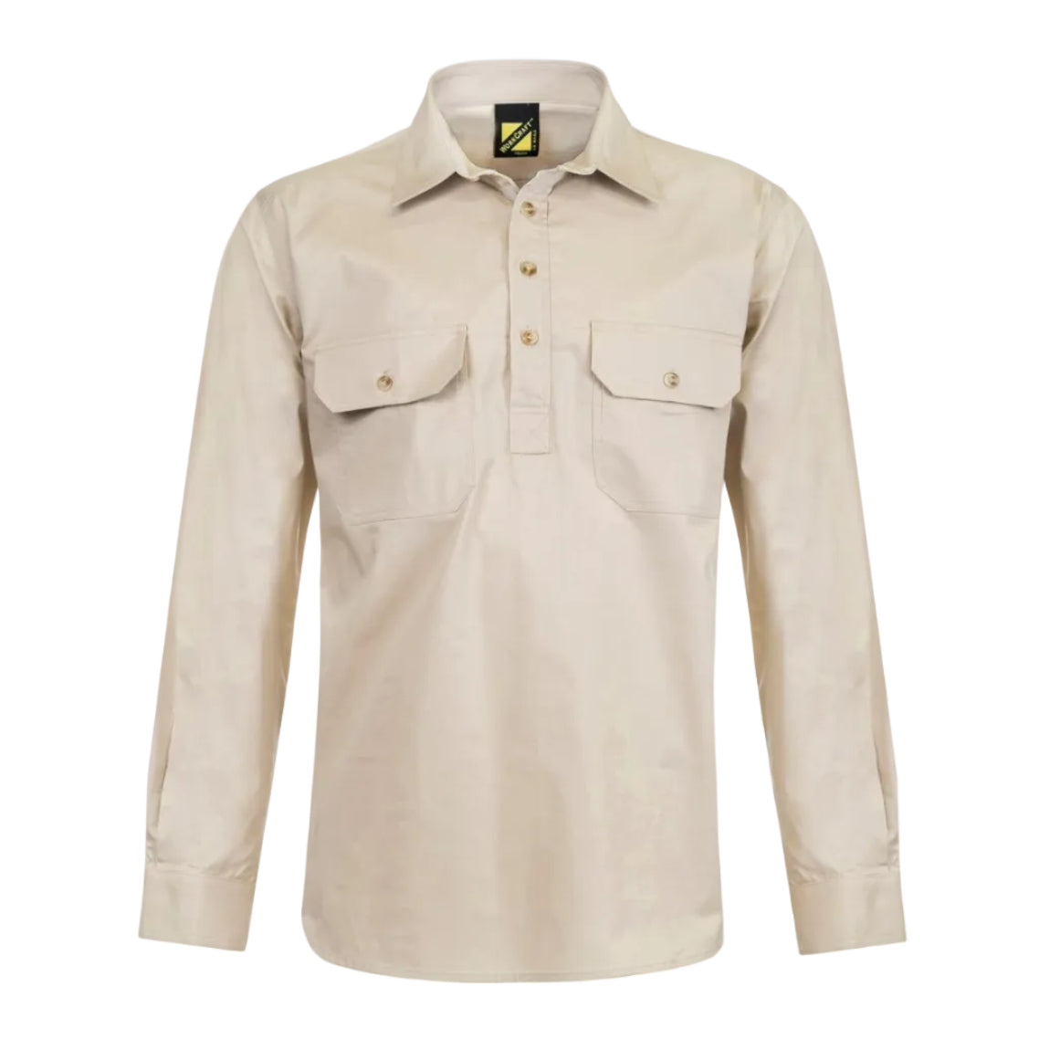 Workcraft Mens Lightweight Closed Front L/S Cotton Drill Shirt (WS3029) Cream