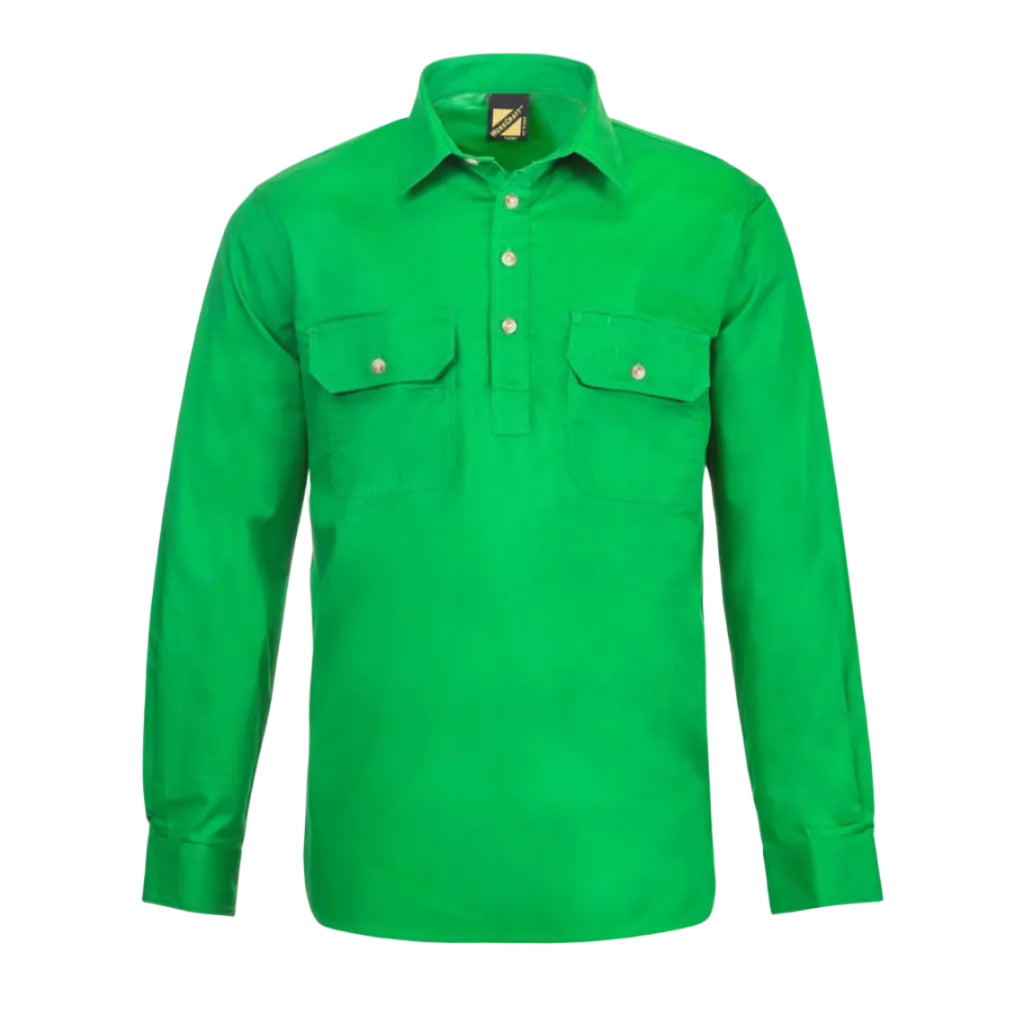 Workcraft Mens Lightweight Closed Front L/S Cotton Drill Shirt (WS3029) Electric Green