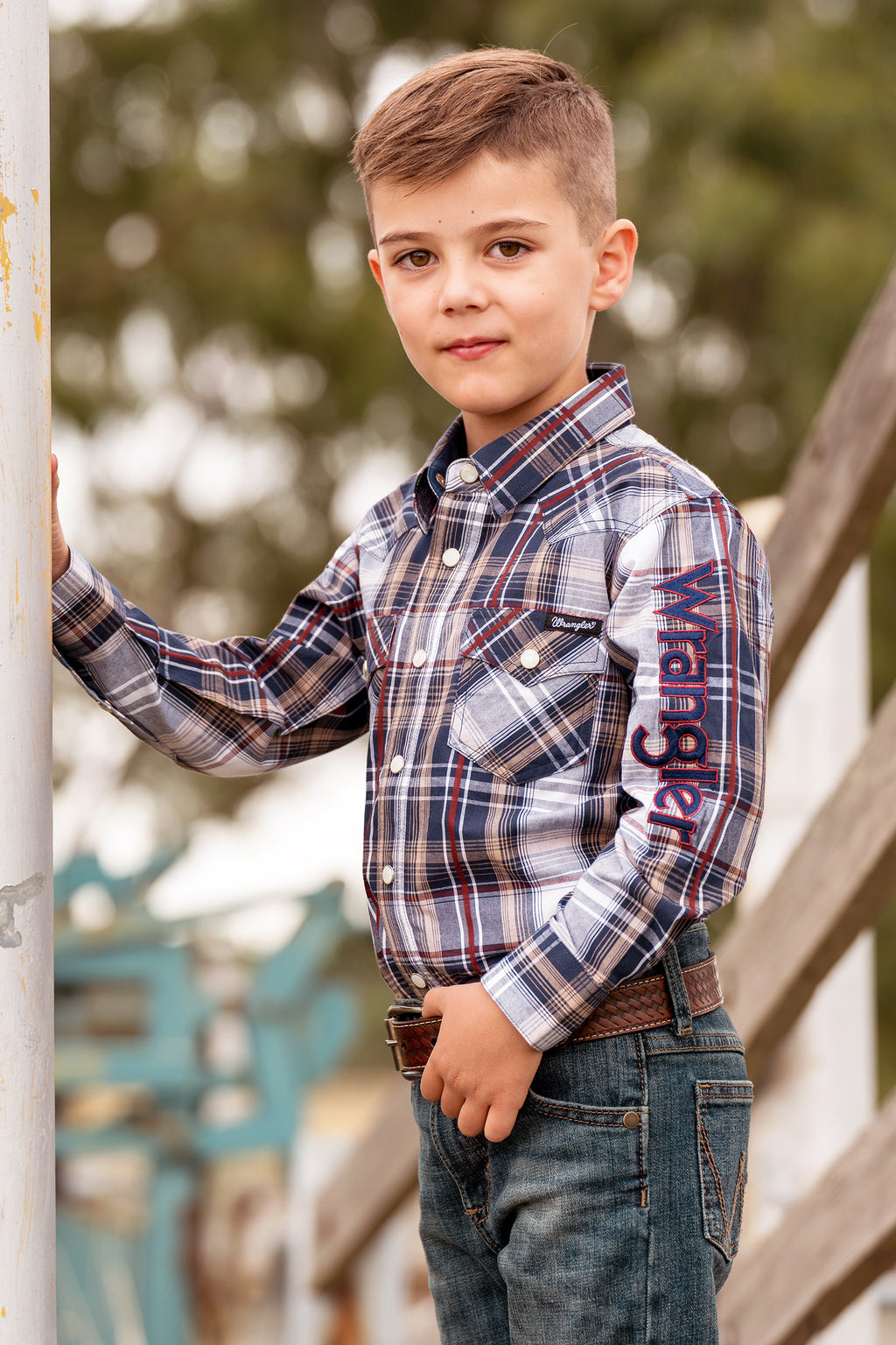 Wrangler Boys Shaun Logo L/S Shirt (X6S3111664) Navy/Red