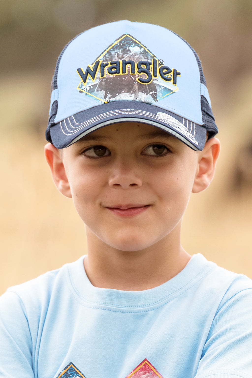 Wrangler Childrens Bruno Trucker Cap (X6S3947CAP) Light Blue/Navy