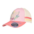 A pink Wrangler Children's Imogen Full Back Cap (X6S5947CAP) featuring a light pink front panel with 'Saddle Up!' text and floral graphics, a coral-pink brim with the Wrangler logo, and cream-colored back panels with pink and yellow stripes.