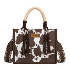 Wrangler Cow Print Tassel Crossbody Bag (X6W4901BAG) Chocolate