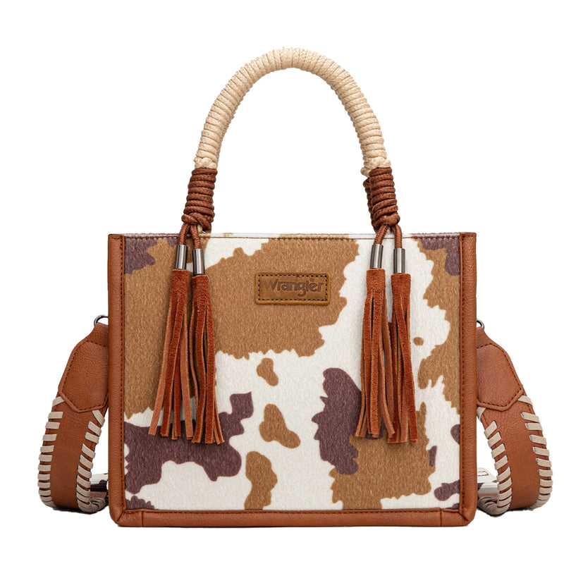 Wrangler Cow Print Tassel Crossbody Bag (X6W4901BAG) Tan