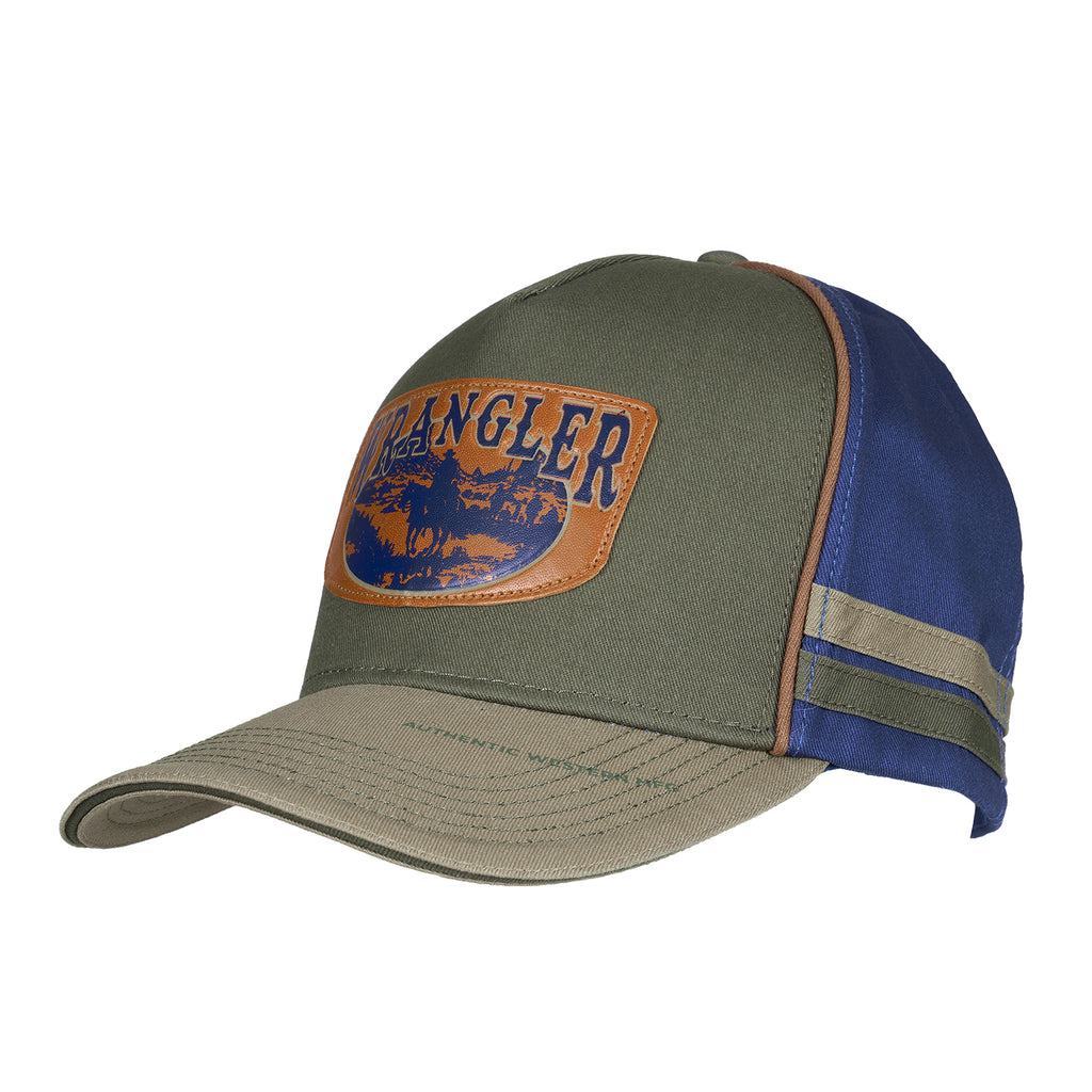 Wrangler Fritz High Profile Full Back Cap (XCP1947CAP) Cypress/Tan on a white background.