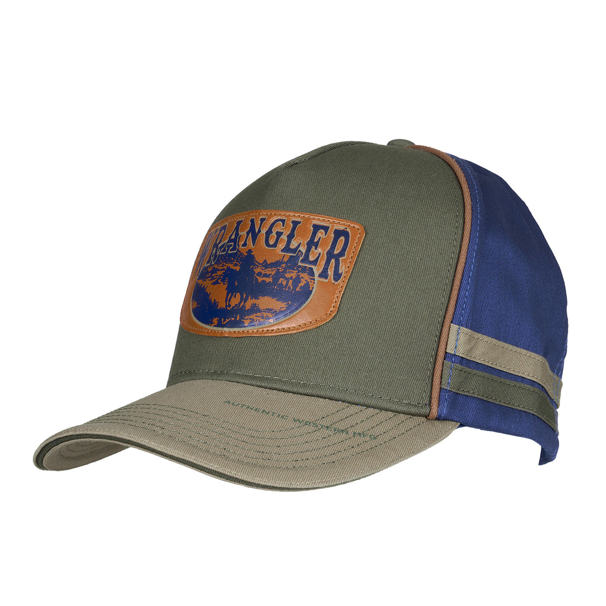 Wrangler Fritz High Profile Full Back Cap (XCP1947CAP) Cypress/Tan on a white background.