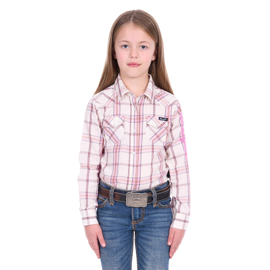 Wrangler Girls Henley Logo L/S Shirt (X6W5127562) Ivory/Pink