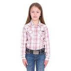 Wrangler Girls Henley Logo L/S Shirt (X6W5127562) Ivory/Pink