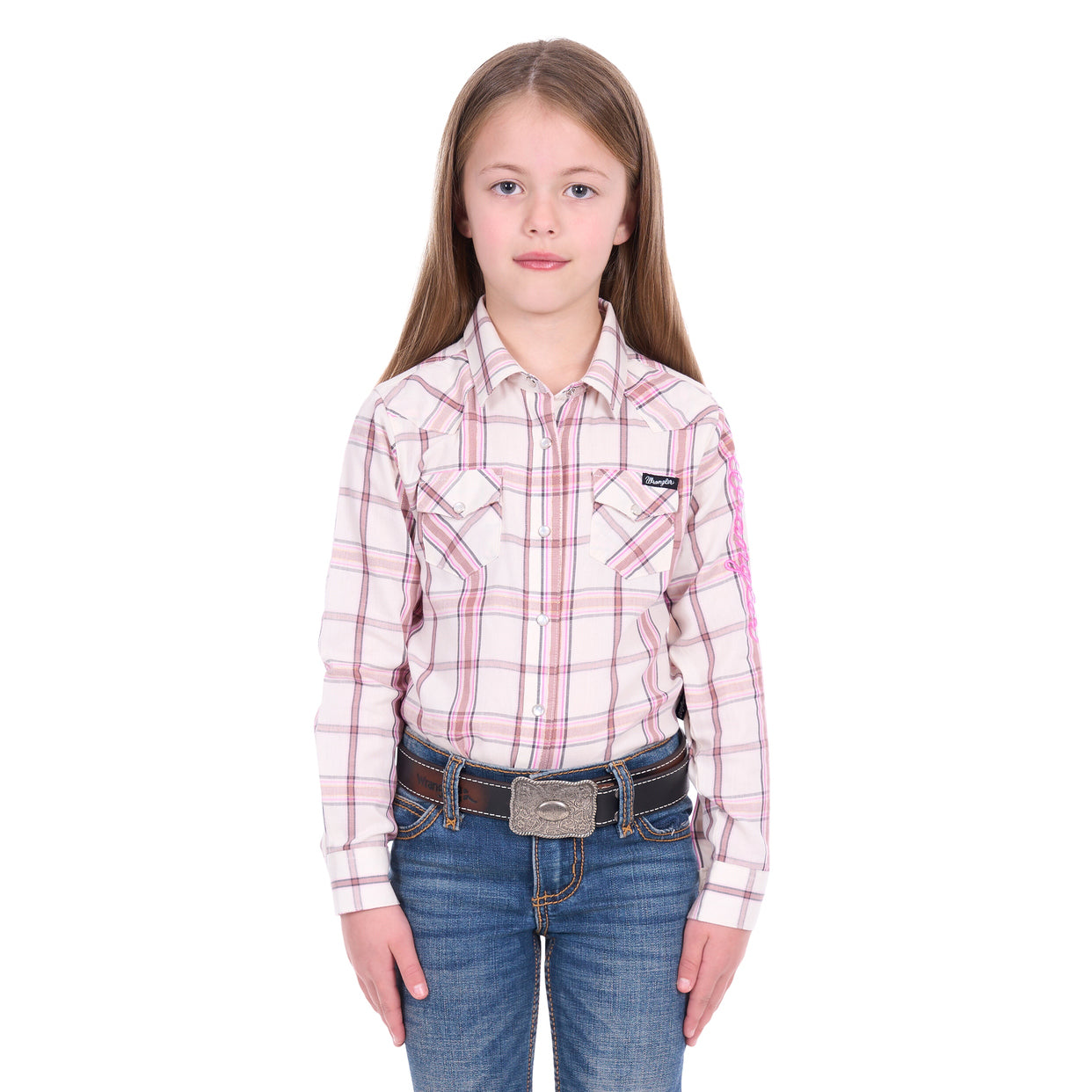 Wrangler Girls Henley Logo L/S Shirt (X6W5127562) Ivory/Pink