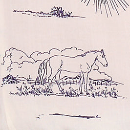 A close up of part of the Wrangler Girls Ivory Logo Long Sleeve Shirt (X6S5127602) horse print on a cream base.