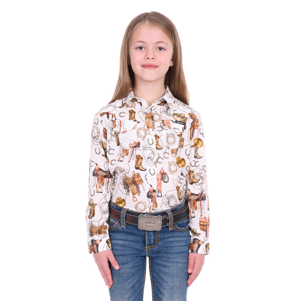 Wrangler Girls Marilyn L/S Logo Shirt (X6W5129558) Ivory