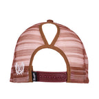 Back view of a Wrangler Jenna High Profile Ponytail Trucker Cap (X6S2939CAP) in Copper with adjustable snap closure and ponytail opening.