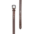 A tan Wrangler Leonard Belt (X6S1909BLT) laid flat with a basket weave embossed pattern, featuring a silver-toned engraved buckle and a silver concho on the tip, shown on a white background.