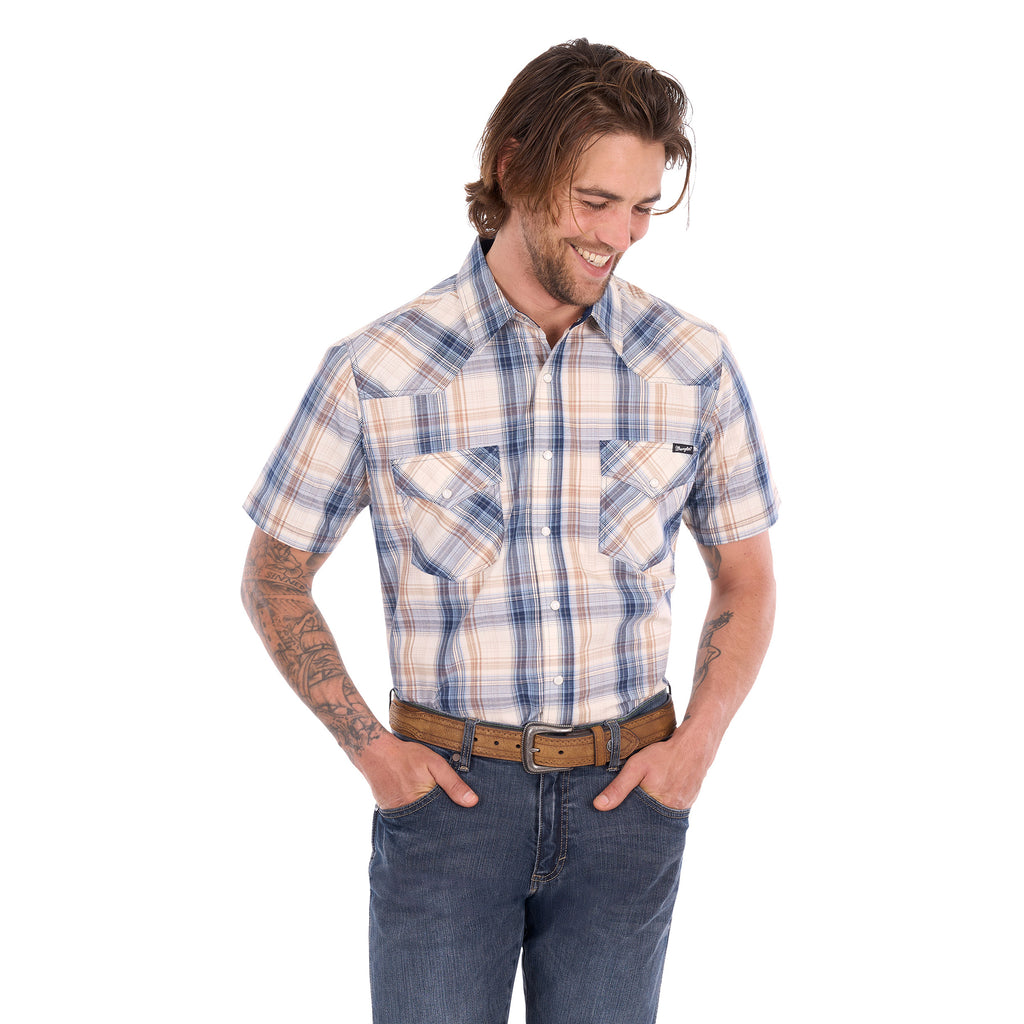 Wrangler Mens Adrian S/S Shirt (X6S1117672) Navy/Tan
