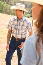 Wrangler Mens Adrian S/S Shirt (X6S1117672) Navy/Tan
