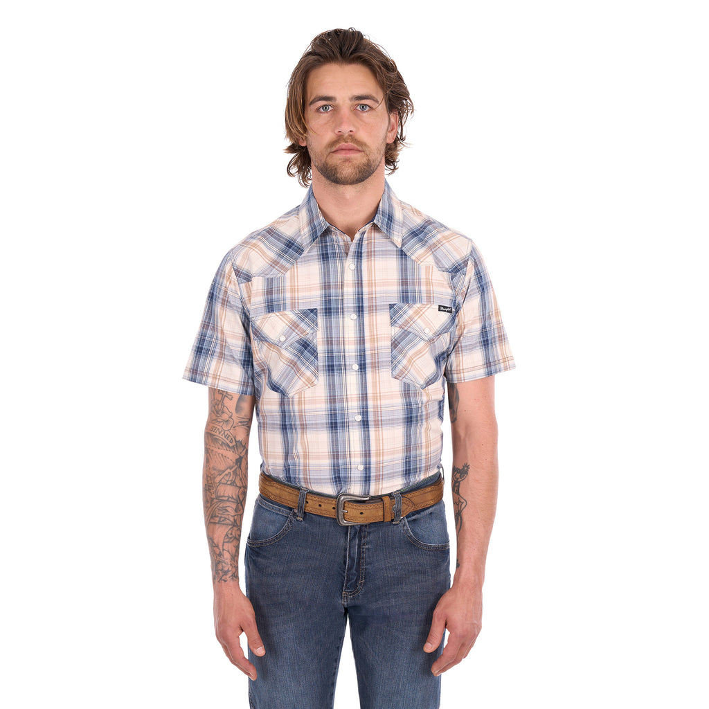 Wrangler Mens Adrian S/S Shirt (X6S1117672) Navy/Tan