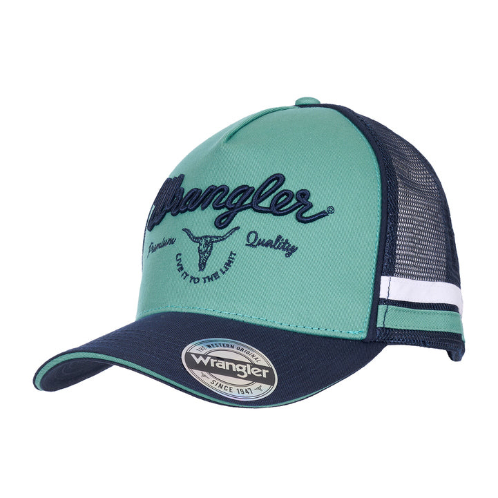 Wrangler Mens Arthur High Profile Trucker Cap (X6W1945CAP) Sage/Navy OSFM