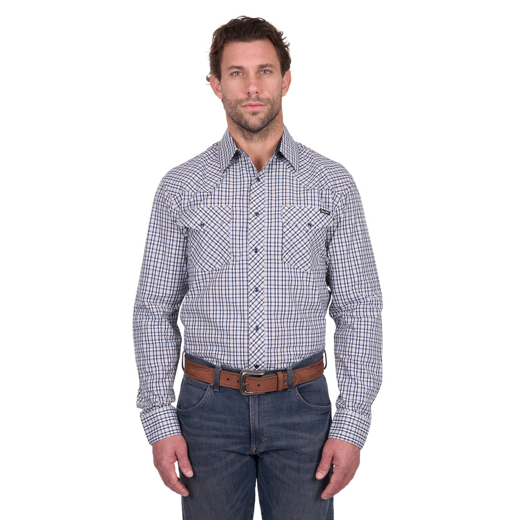 Wrangler Mens Carl L/S Shirt (X6W1111486) Navy/Tan