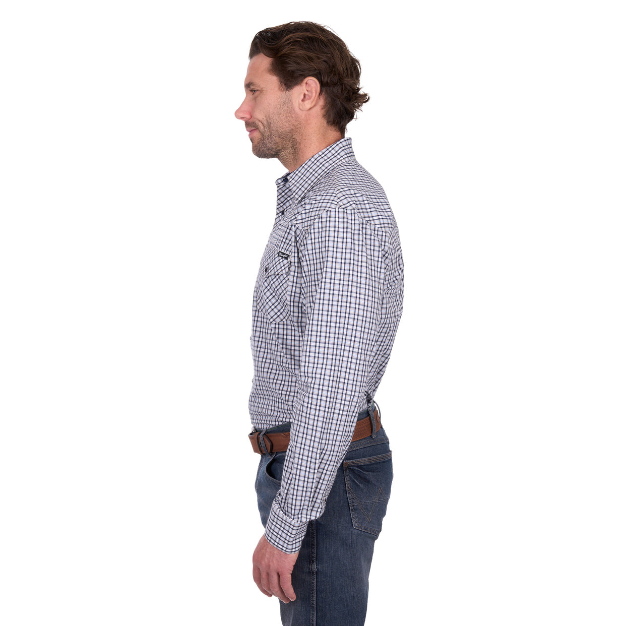 Wrangler Mens Carl L/S Shirt (X6W1111486) Navy/Tan