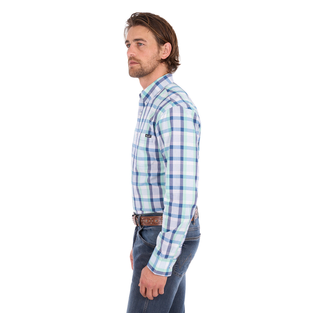 Wrangler Mens Dale L/S Shirt (X6S1115671) Light Green/Blue