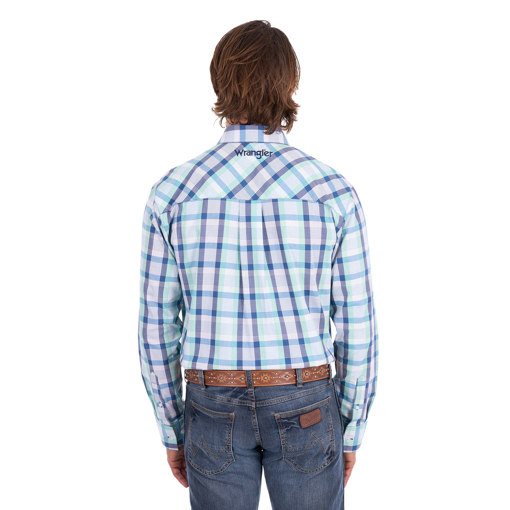 Wrangler Mens Dale L/S Shirt (X6S1115671) Light Green/Blue