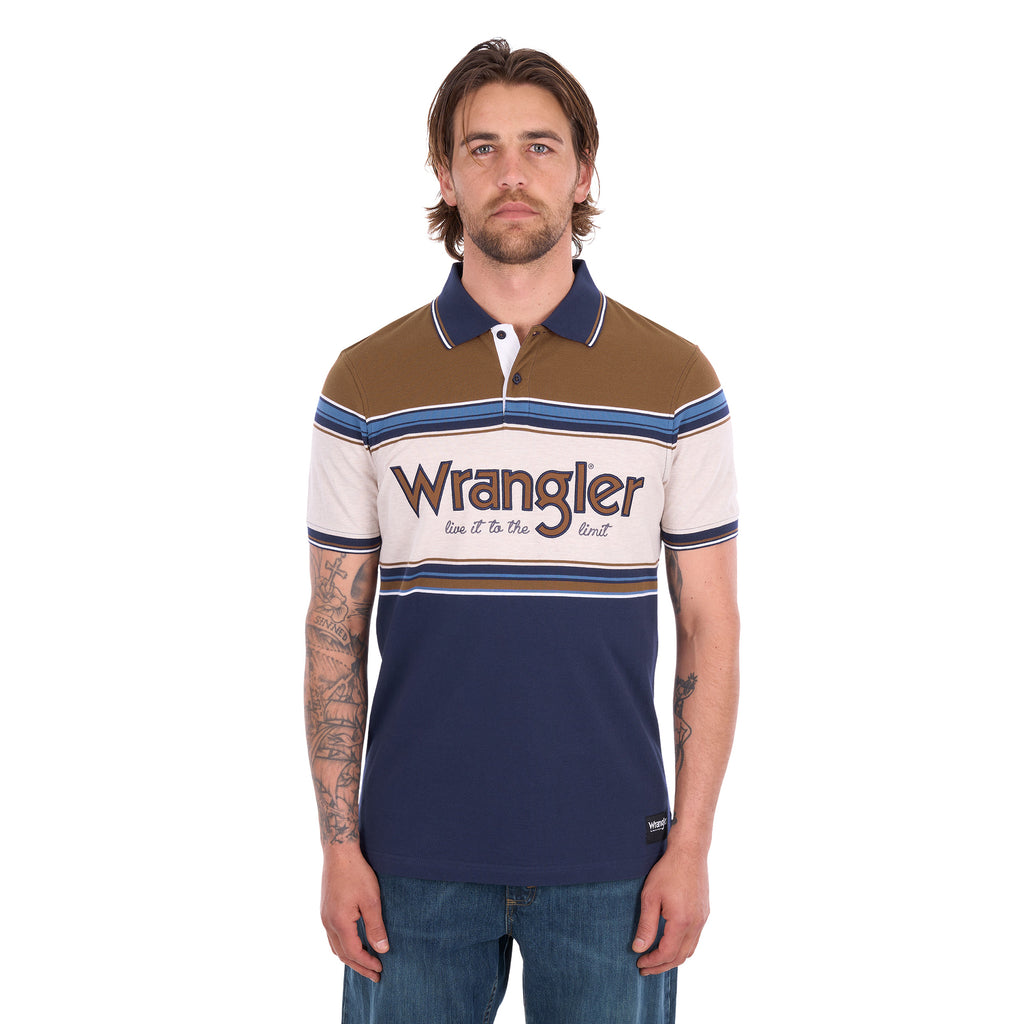 Wrangler Mens Daniel S/S Polo (X6S1566675) Navy/Tan