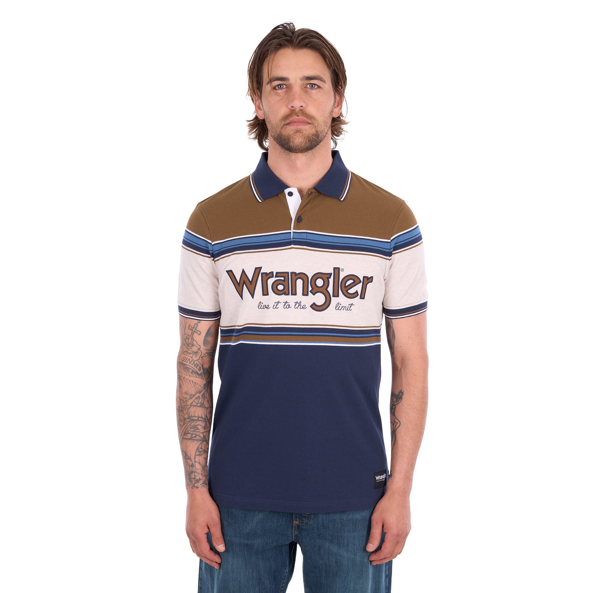 Wrangler Mens Daniel S/S Polo (X6S1566675) Navy/Tan
