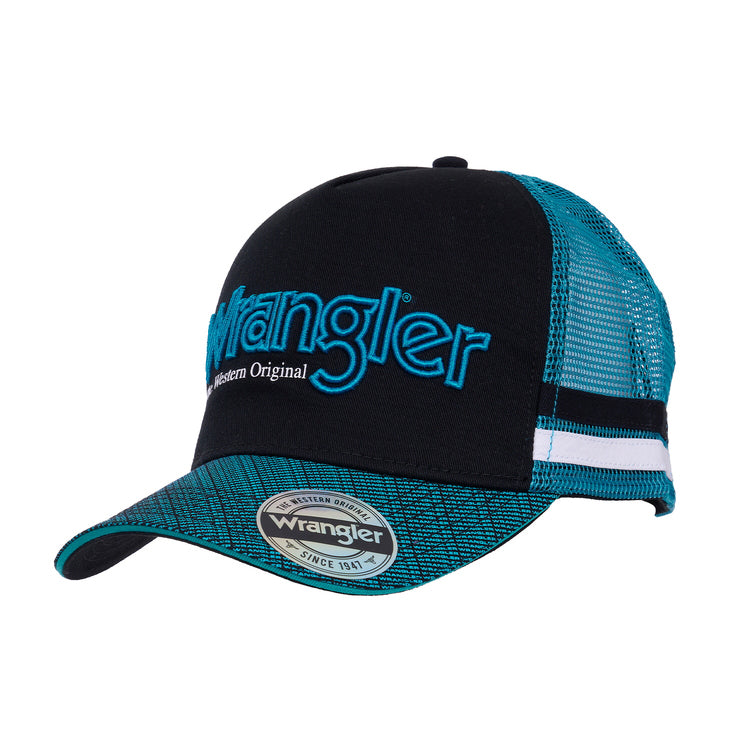 Wrangler Mens Dennis High Profile Trucker Cap (X6W1949CAP) Black/Teal OSFM