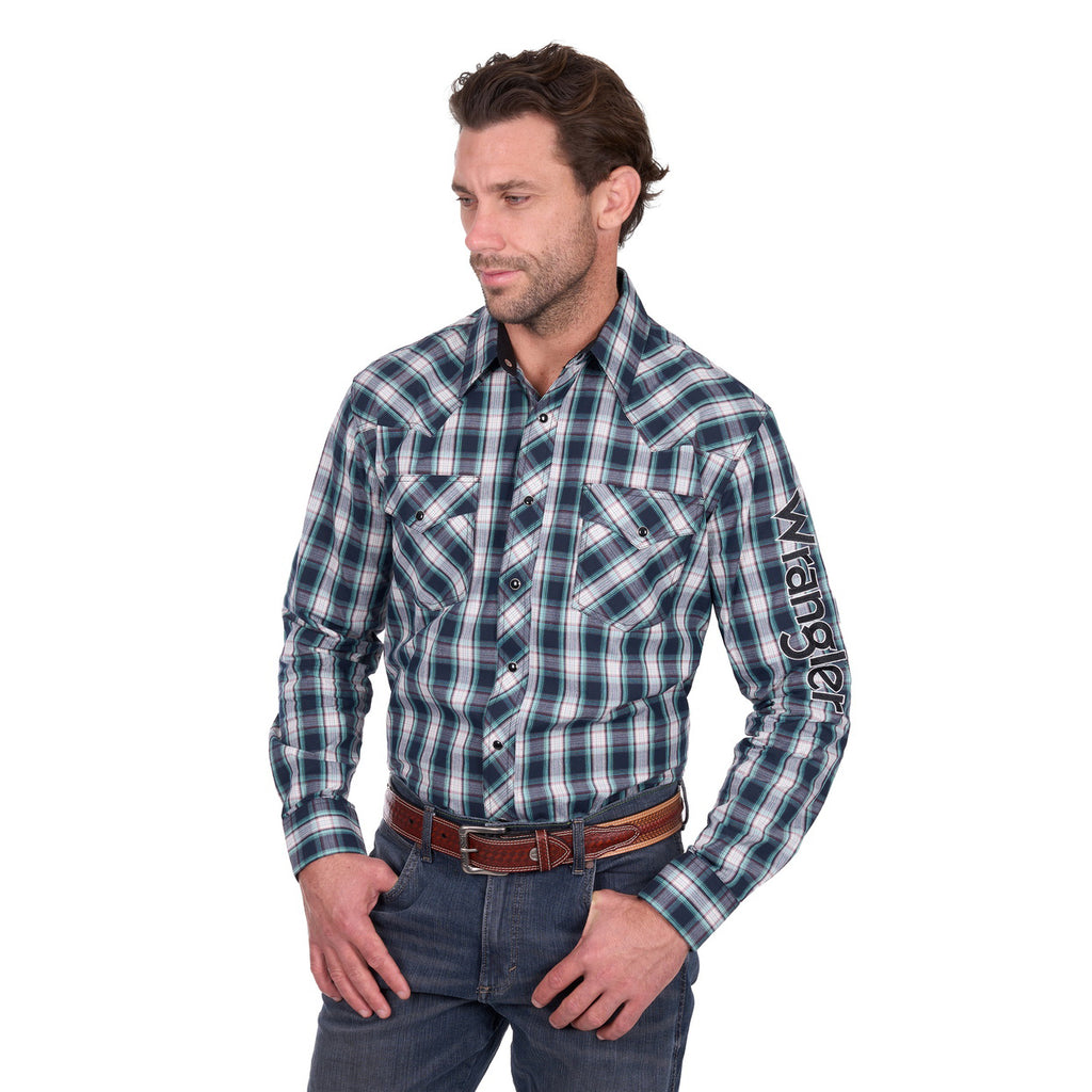 Wrangler Mens Dustin Logo L/S Shirt (X6W1111482) Black/Green