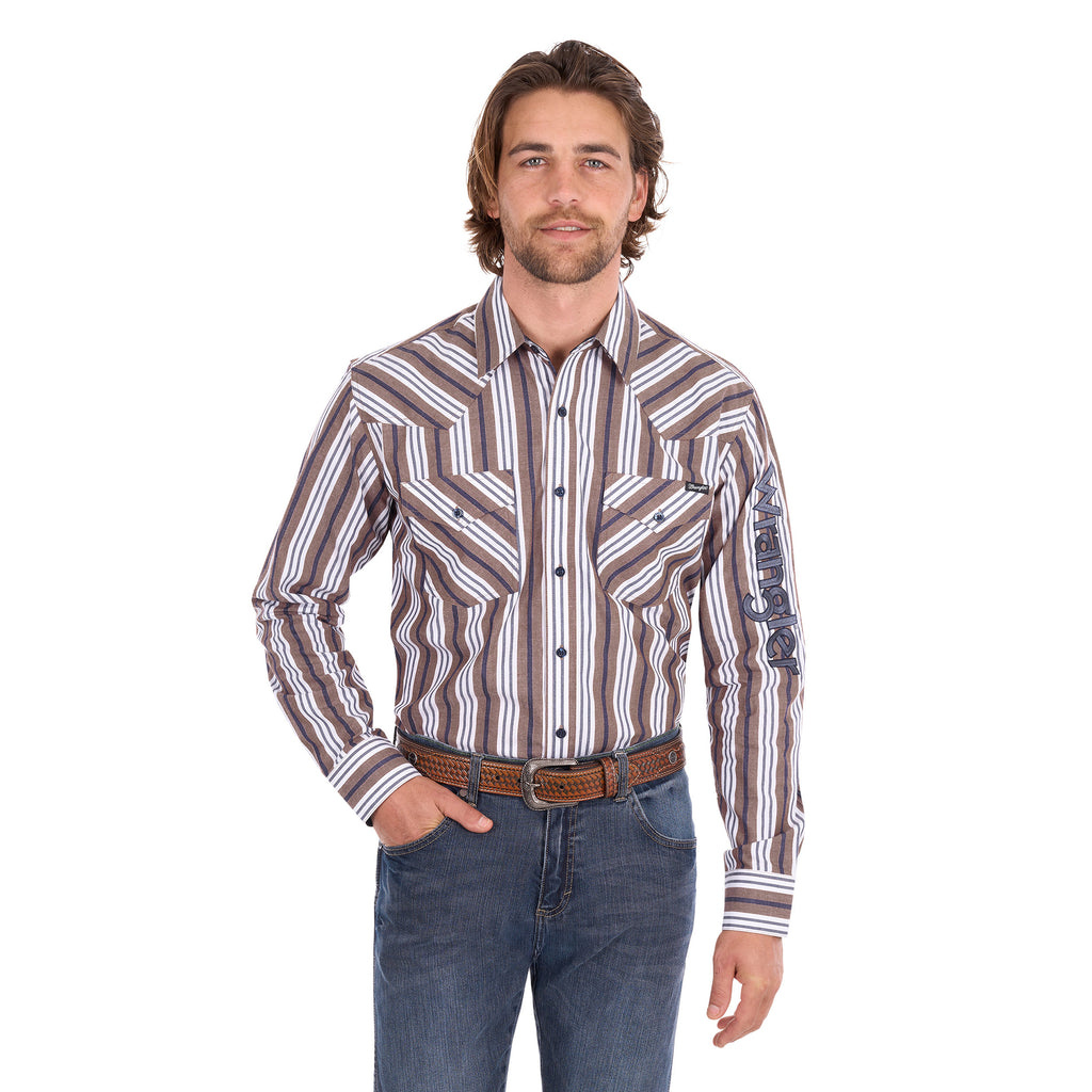 Wrangler Mens Eli Logo L/S Shirt (X6S1111659) Denim/Tan