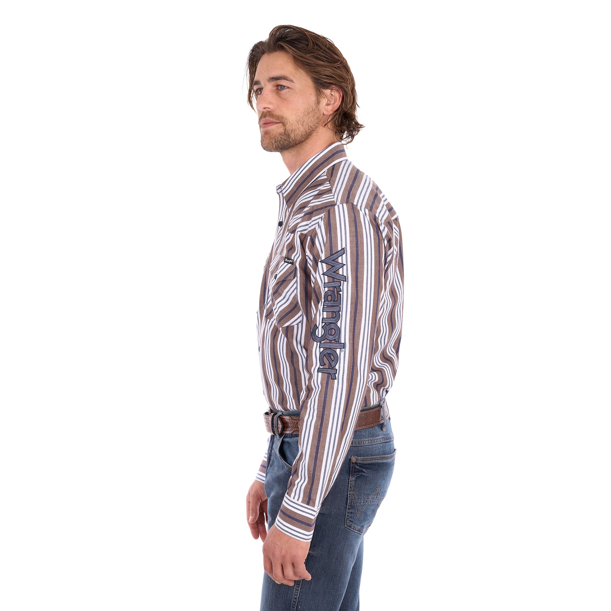 Wrangler Mens Eli Logo L/S Shirt (X6S1111659) Denim/Tan