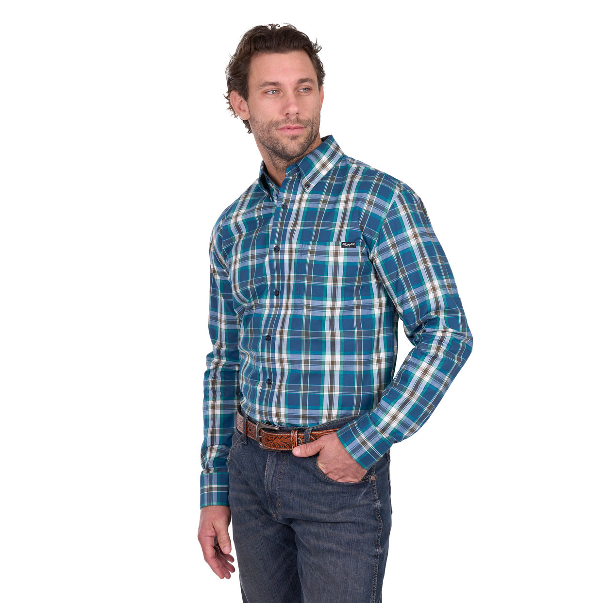 Wrangler Mens Erik L/S Shirt (X6W1115491) Blue/Cypress