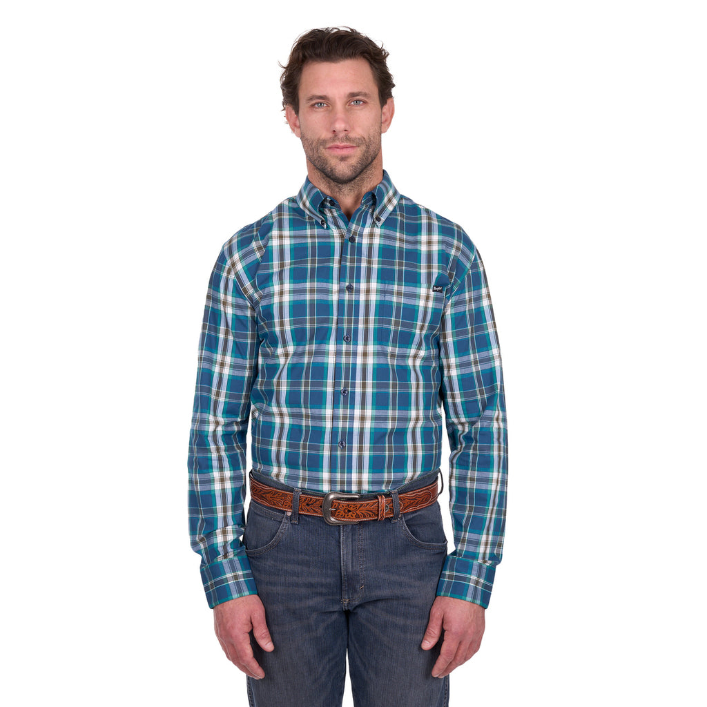 Wrangler Mens Erik L/S Shirt (X6W1115491) Blue/Cypress