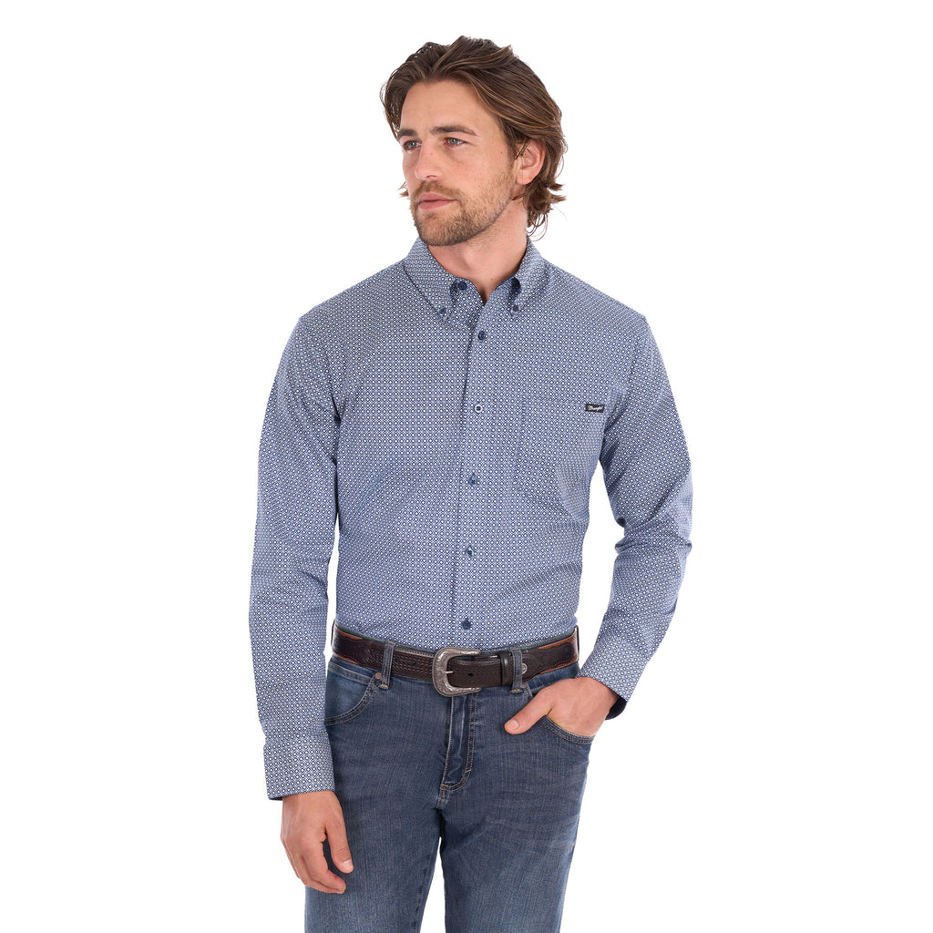 Wrangler Mens Gary L/S Shirt (X6S1115670) Navy/White