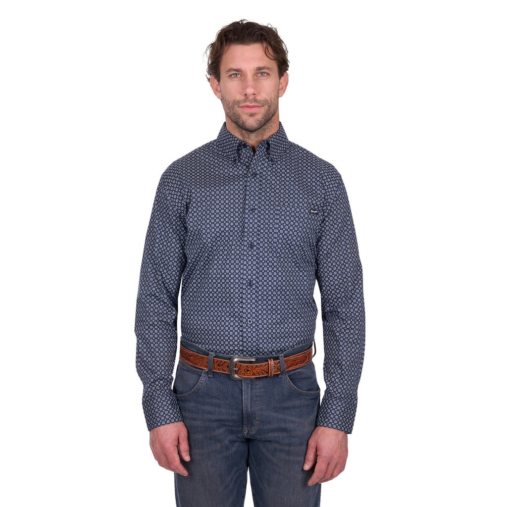 Wrangler Mens Jacob L/S Shirt (X6W1115490) Navy/Tan