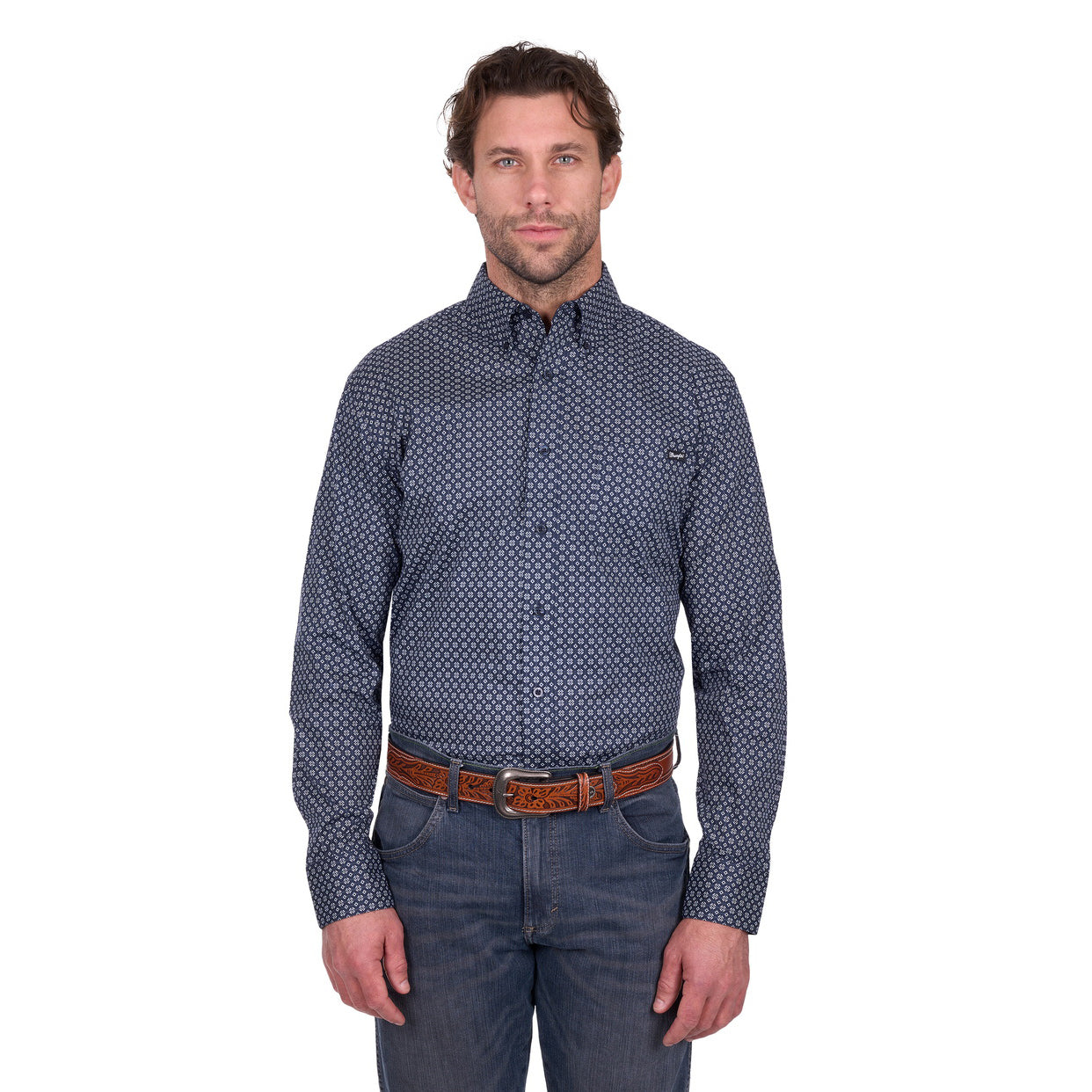 Wrangler Mens Jacob L/S Shirt (X6W1115490) Navy/Tan