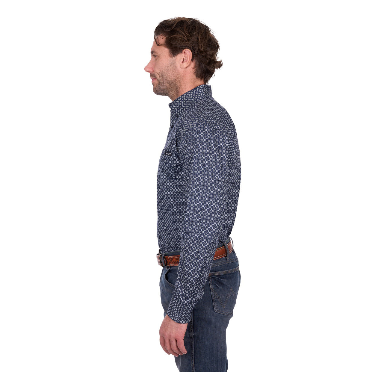 Wrangler Mens Jacob L/S Shirt (X6W1115490) Navy/Tan