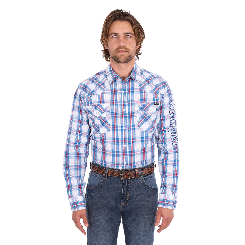 Wrangler Mens Louis Logo L/S Shirt (X6S1111662) Light Blue/Red