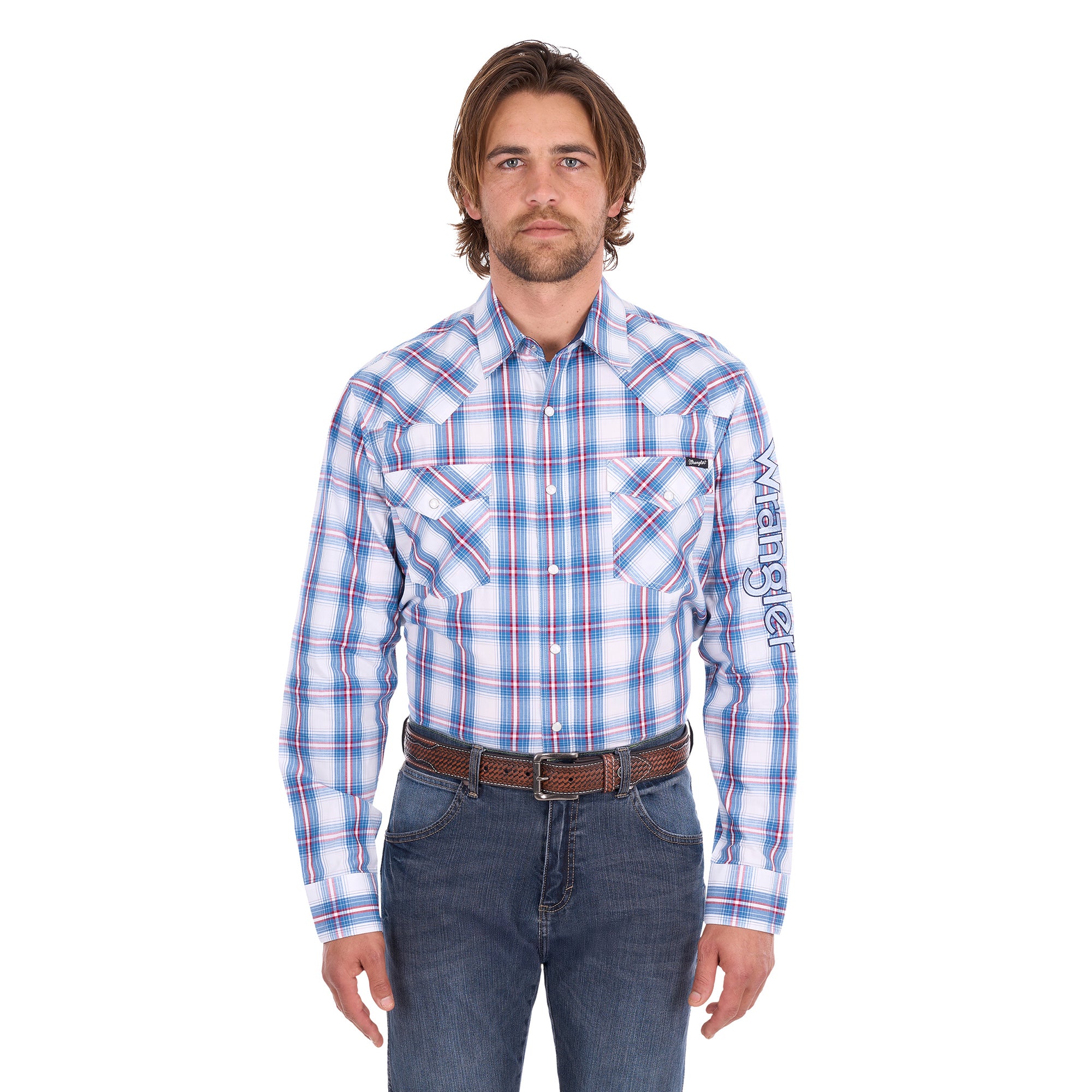 Wrangler Mens Louis Logo L/S Shirt (X6S1111662) Light Blue/Red