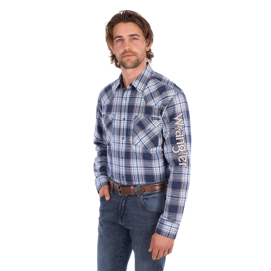 Wrangler Mens Mario Logo L/S Shirt (X6S1111660) Navy/Tan