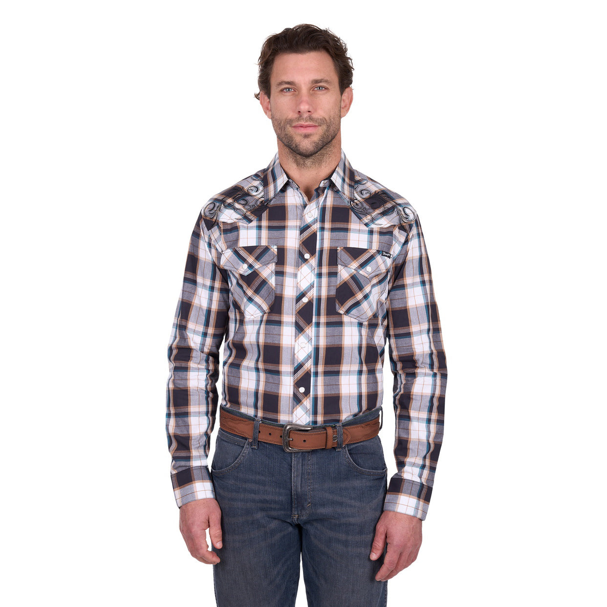 Wrangler Mens Ricky Embroided L/S Shirt (X6W1111493) Black/Tan