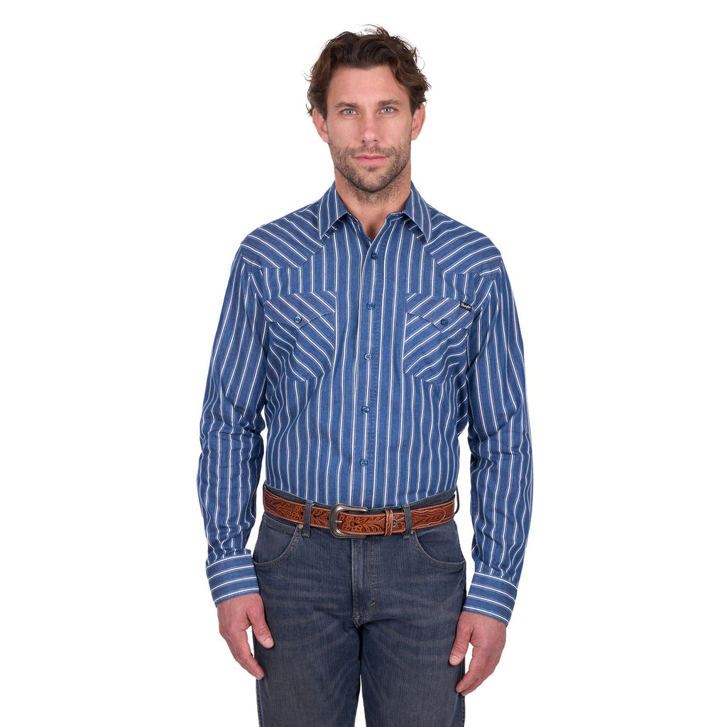 Wrangler Mens Roy L/S Shirt (X6W1111487) Denim/White